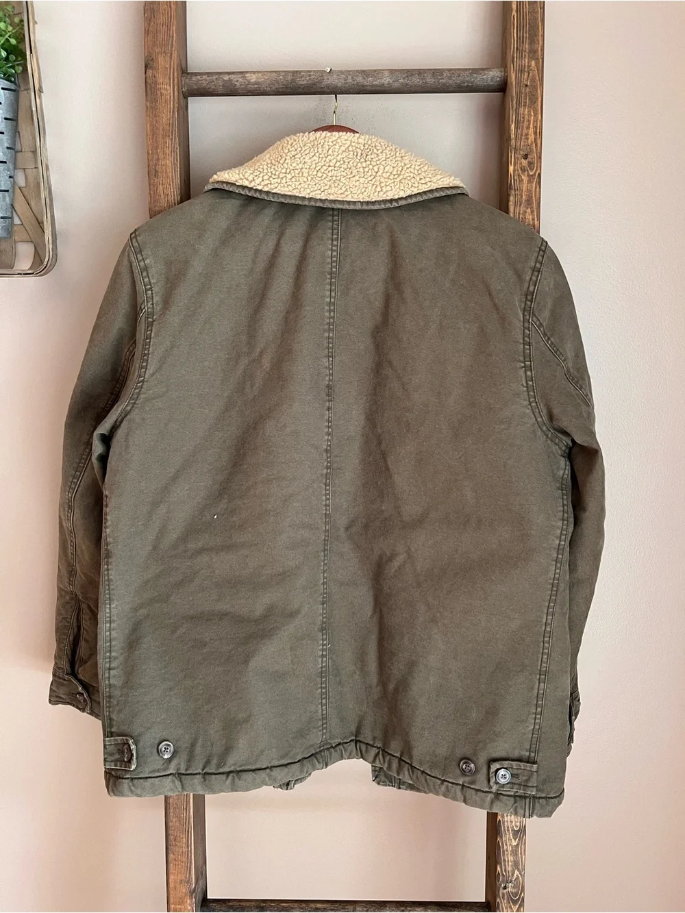GAP Olive Green Military Field Jacket with Cream Sherpa Lining